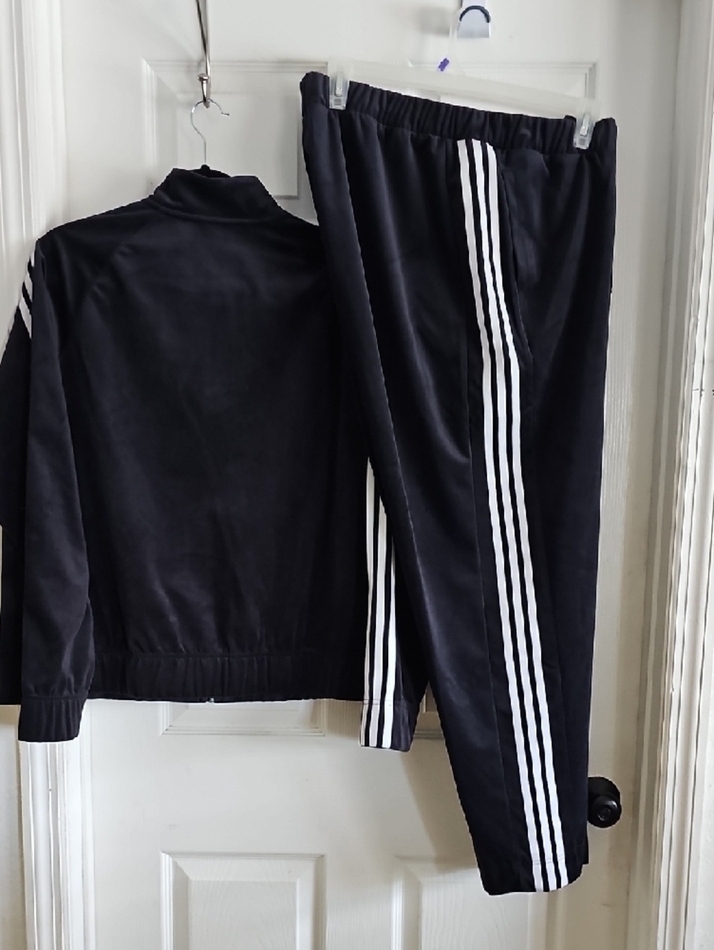 Adidas Black velvet Track Jacket and Pant Set with White Three Stripes - Picture 4 of 6